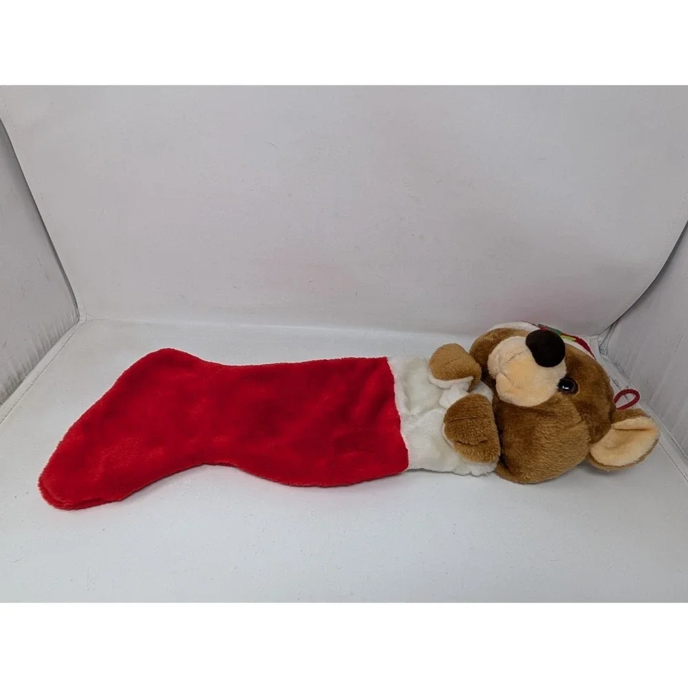 Vintage‎ Jasco Christmas Stocking 3D Plush Bear with Santa Hat Smithy
